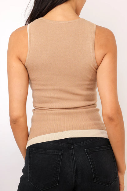 JORDYN LAYERED TANK TOP IN TAUPE AND ECRU BACK VIEW