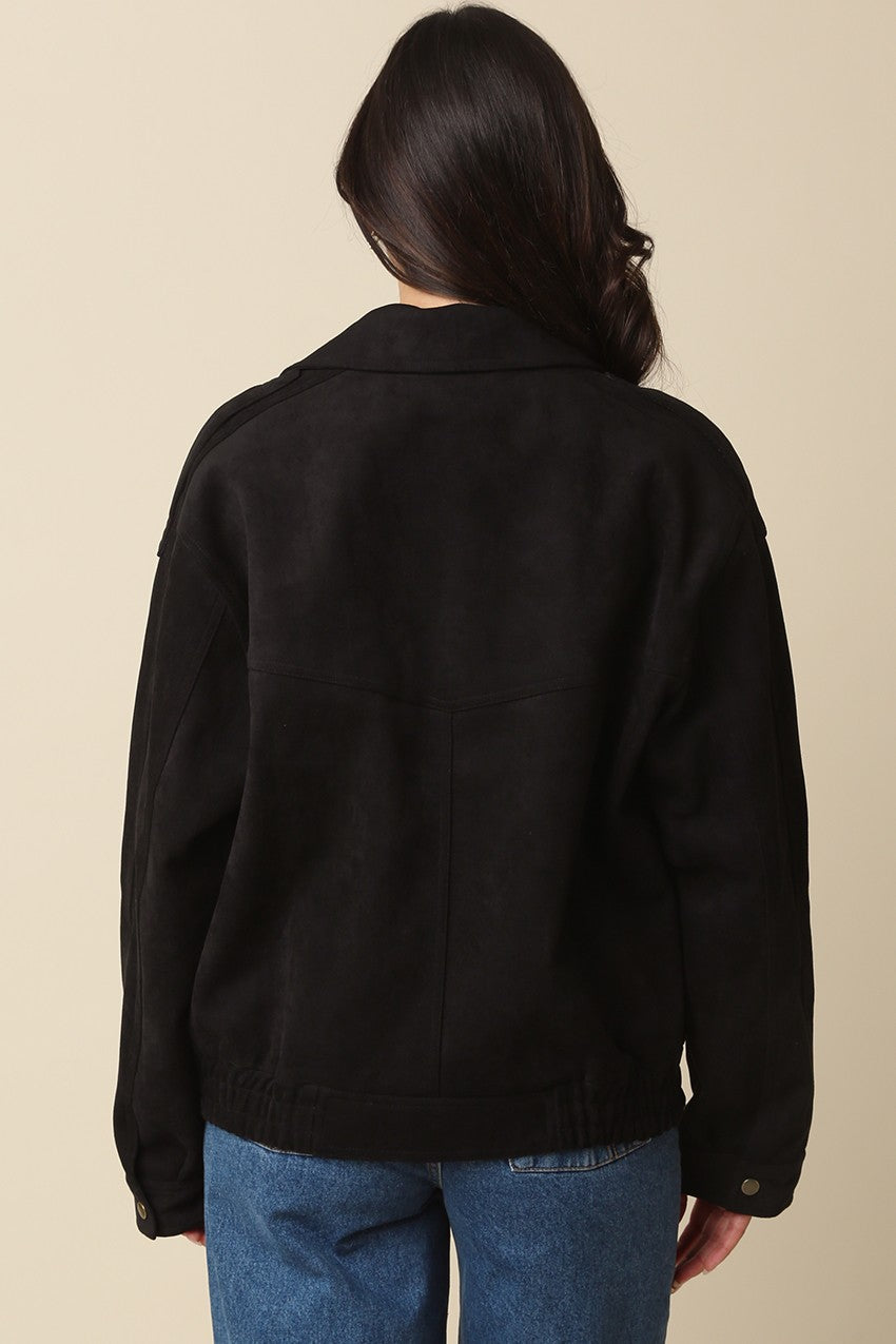 MIA FAUX SUEDE JACKET IN BLACK BACK VIEW
