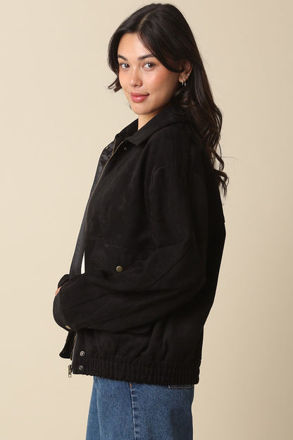 MIA FAUX SUEDE JACKET IN BLACK SIDE VIEW