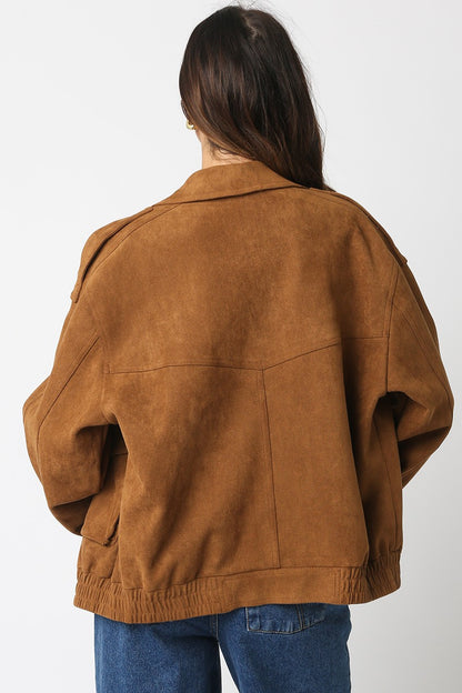 MIA FAUX SUEDE JACKET IN CAMEL BACK VIEW