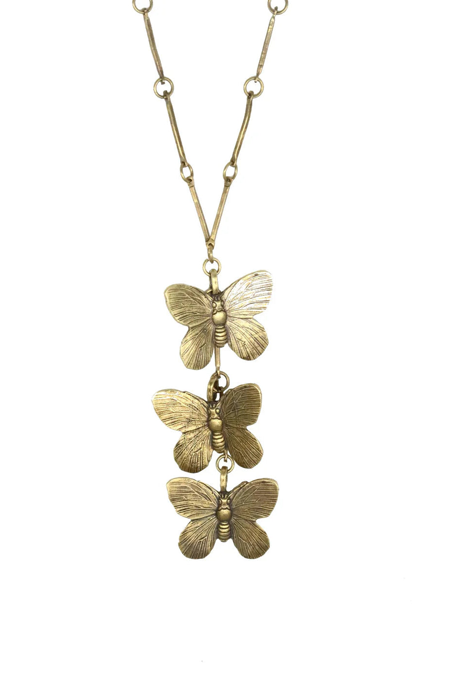 THREE BUTTERFLIES NECKLACE IN GOLD FRONT VIEW