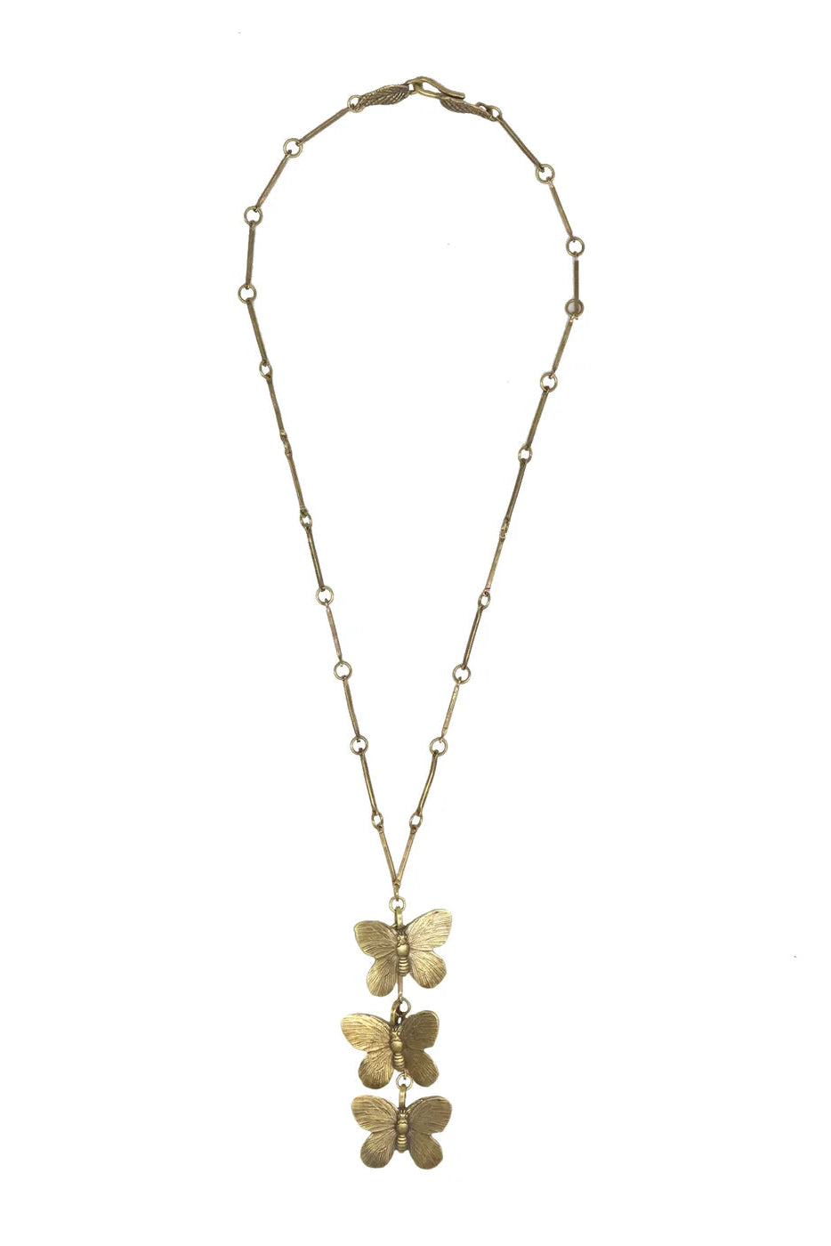 THREE BUTTERFLIES NECKLACE IN GOLD FRONT VIEW