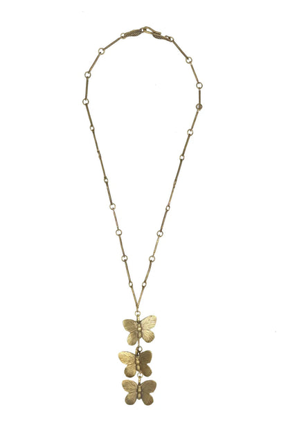 THREE BUTTERFLIES NECKLACE IN GOLD FRONT VIEW