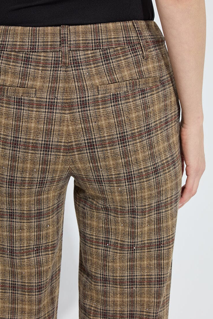 MARCELINE CRYSTAL EMBELLISHED CROP PANT IN BRIT BRUSHED PLAID BACK CLOSE UP VIEW