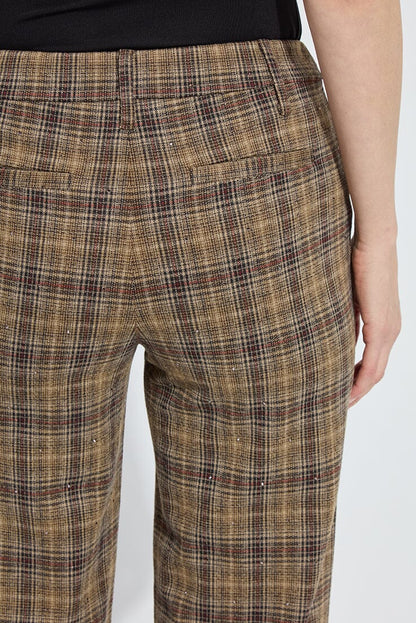MARCELINE CRYSTAL EMBELLISHED CROP PANT IN BRIT BRUSHED PLAID BACK CLOSE UP VIEW