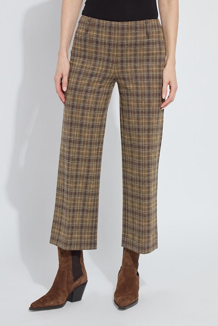 MARCELINE CRYSTAL EMBELLISHED CROP PANT IN BRIT BRUSHED PLAID FRONT VIEW