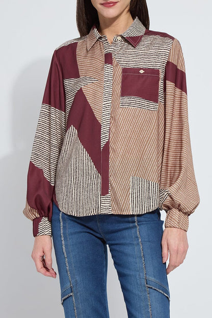 ANISH ELASTIC CUFF SHIRT BLOUSE IN ROBUST COMPOSITION FRONT VIEW