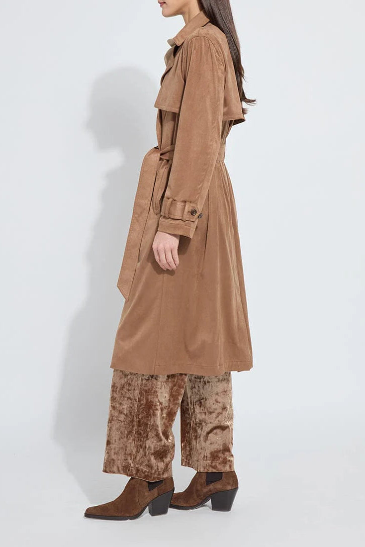 AGATHA VEGAN SUEDE TRENCH COAT IN LUX CAMEL SIDE VIEW 