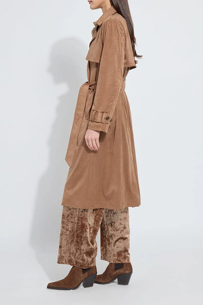 AGATHA VEGAN SUEDE TRENCH COAT IN LUX CAMEL SIDE VIEW 
