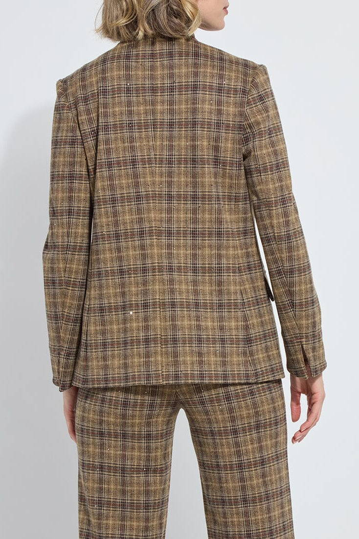 MARCELINE CONVERTIBLE COLLAR BLAZER IN BRIT BRUSHED PLAID BACK VIEW