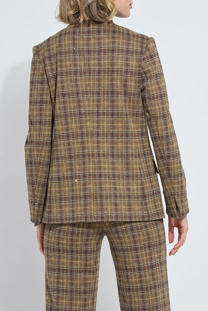 MARCELINE CONVERTIBLE COLLAR BLAZER IN BRIT BRUSHED PLAID BACK VIEW