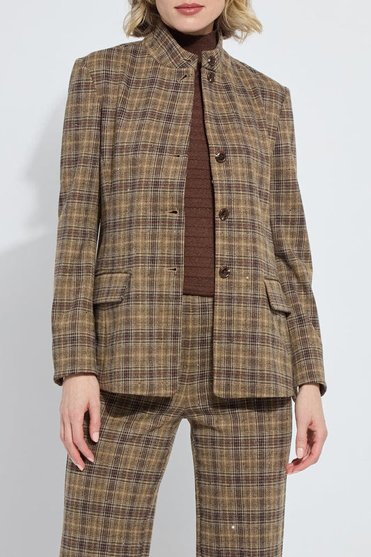 MARCELINE CONVERTIBLE COLLAR BLAZER IN BRIT BRUSHED PLAID FRONT VIEW