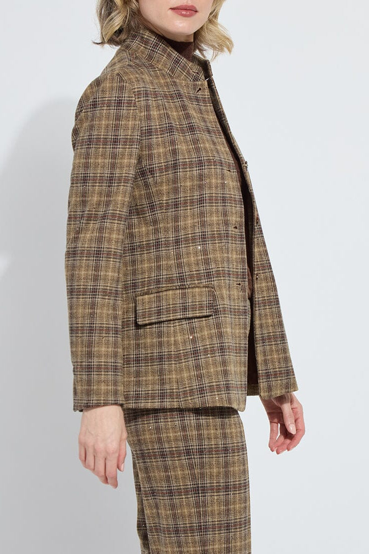 MARCELINE CONVERTIBLE COLLAR BLAZER IN BRIT BRUSHED PLAID SIDE VIEW