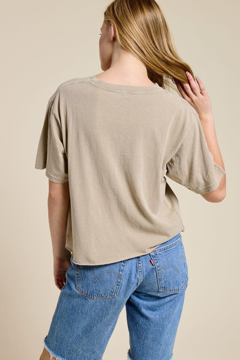 Sand crewneck short-sleeve T-shirt, back view