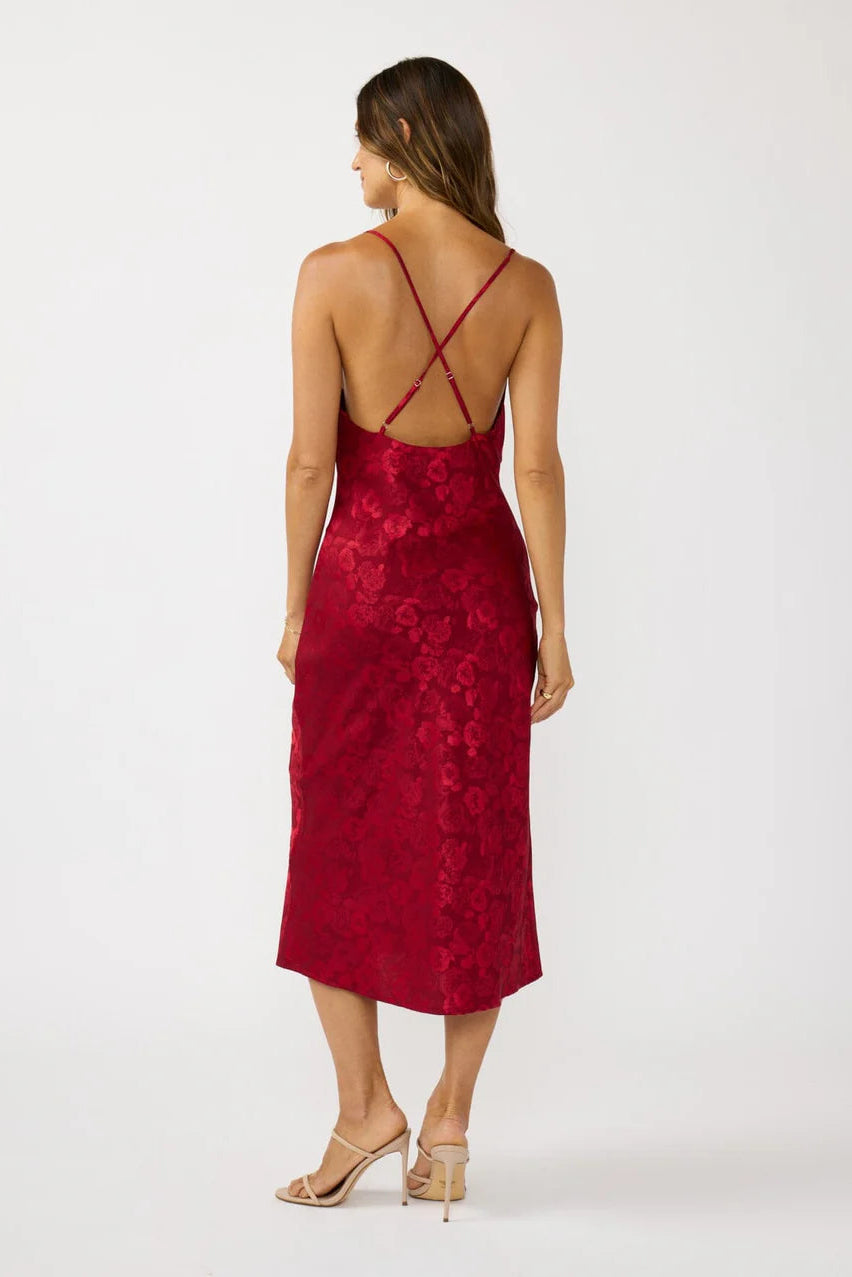 COWL NECK SLIP DRESS IN RED BACK VIEW
