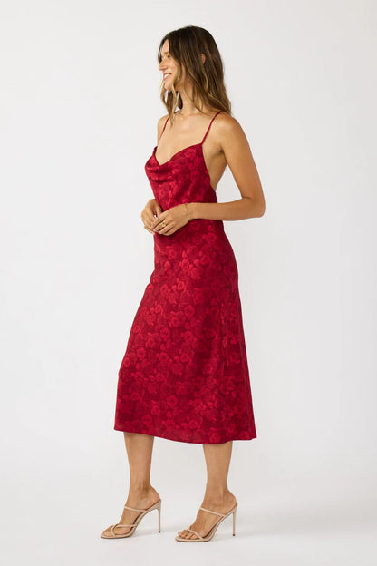 COWL NECK SLIP DRESS IN RED FRONT VIEW