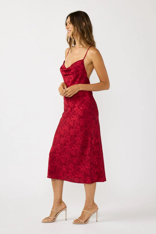 COWL NECK SLIP DRESS IN RED FRONT VIEW