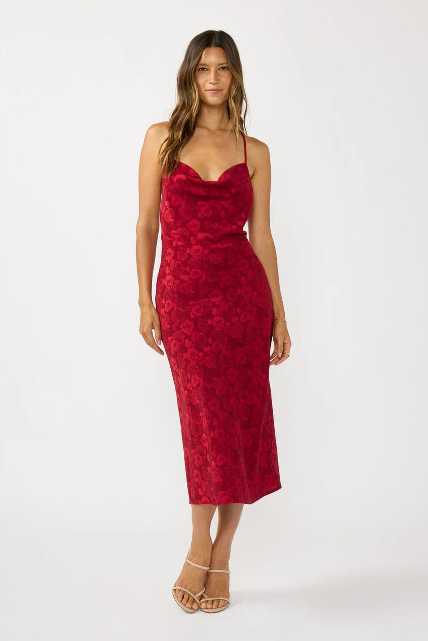 COWL NECK SLIP DRESS IN RED FRONT VIEW