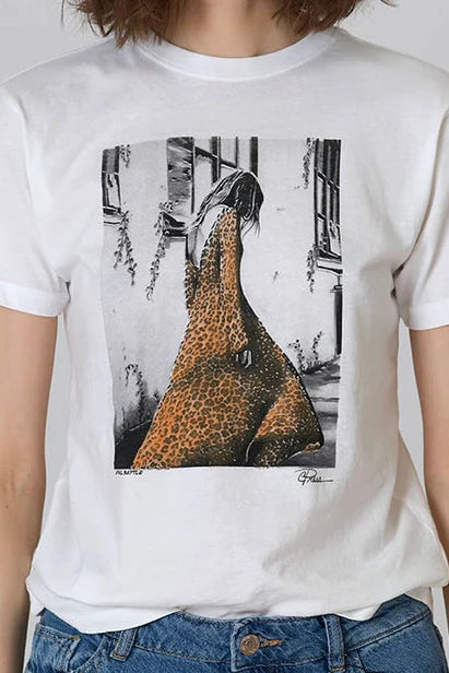 UPHILL BATTLE MUSHIE TEE IN WORN WHITE FRONT DETAIL VIEW