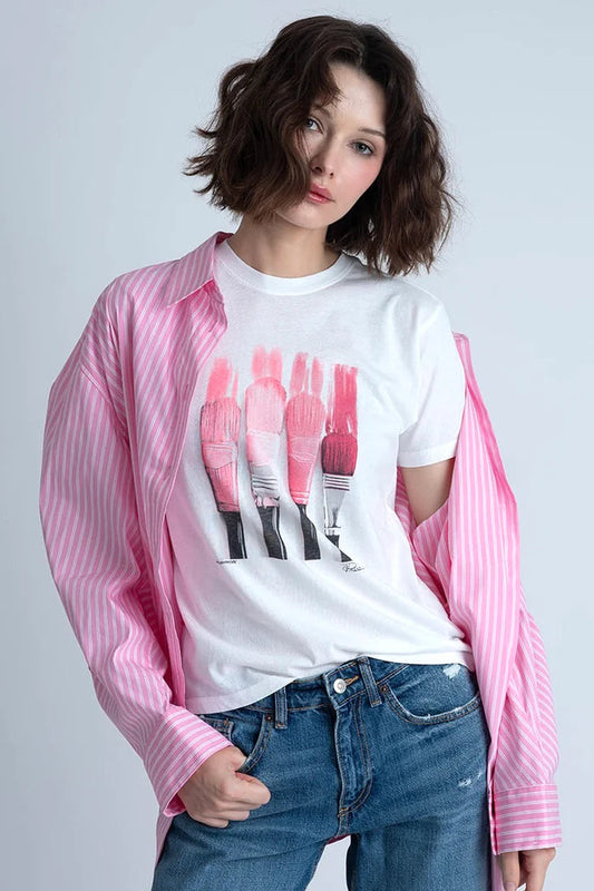 BRUSHWORK MUSHIE TEE IN WORN WHITE FRONT VIEW