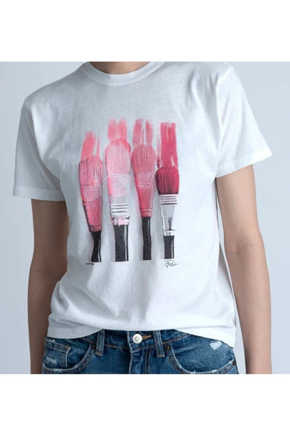 BRUSHWORK MUSHIE TEE IN WORN WHITE FRONT VIEW