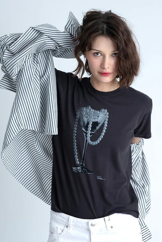 OVERFLOW MUSHIE TEE IN WORN BLACK FRONT VIEW