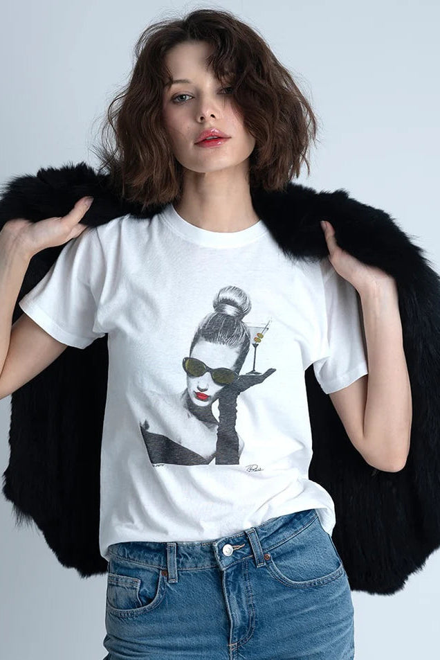 EXTRA DIRTY MUSHIE TEE IN WORN WHITE FRONT VIEW