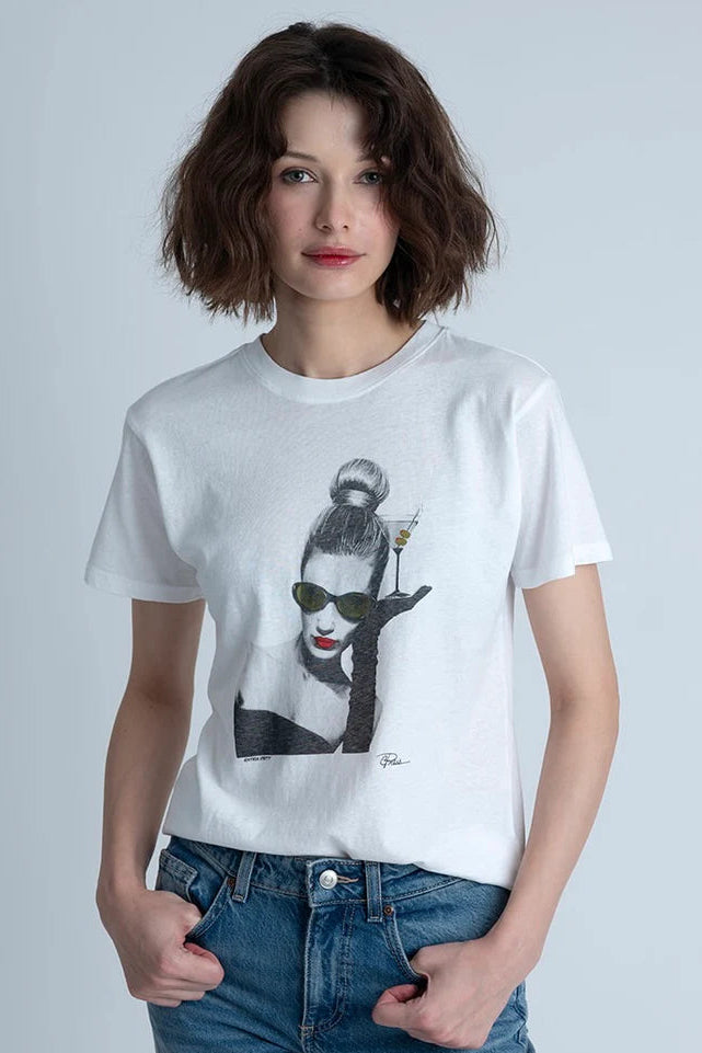 EXTRA DIRTY MUSHIE TEE IN WORN WHITE FRONT VIEW