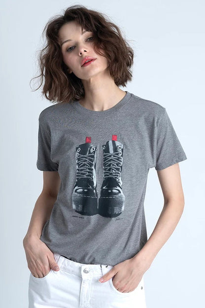 WEEKEND WARRIOR MUSHIE TEE IN GREY HEATHER FRONT VIEW