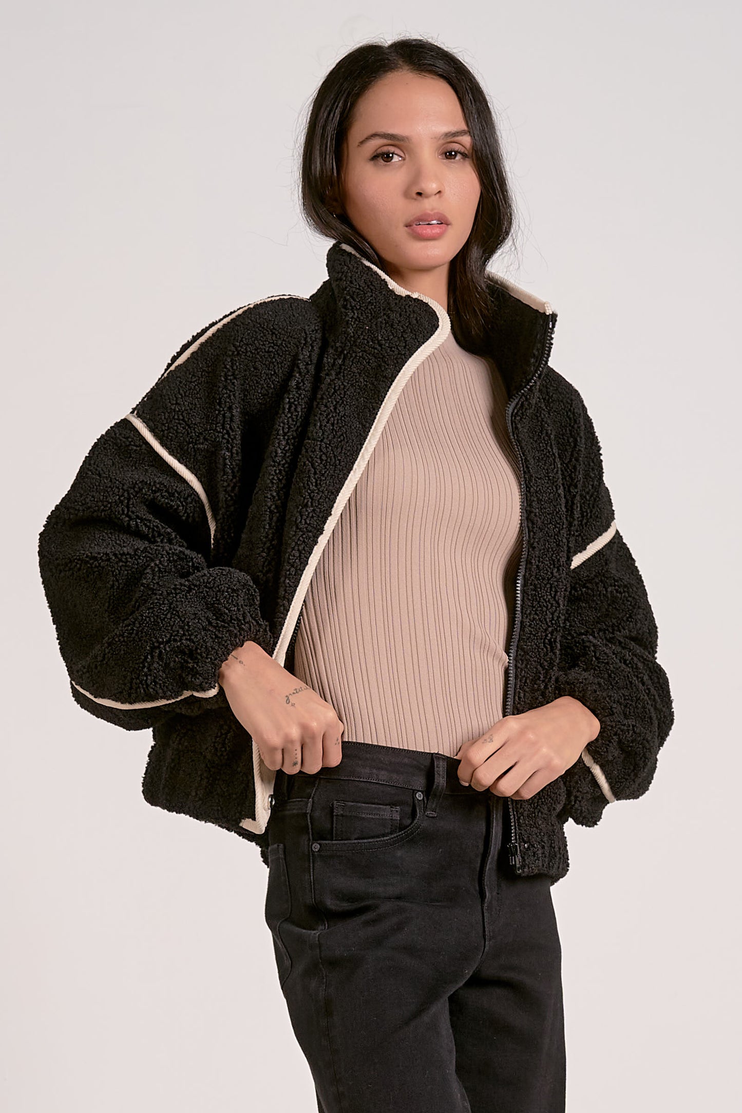BOMBER JACKET IN BLACK/OFF WHITE SIDE VIEW