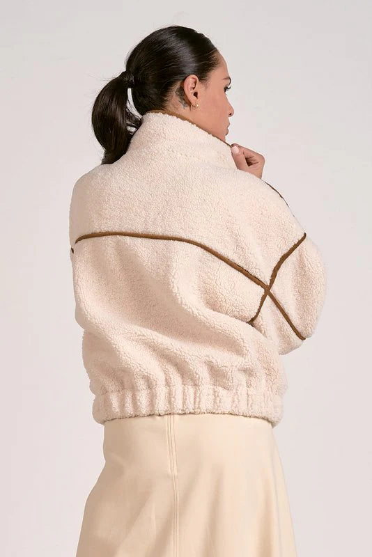 BOMBER JACKET IN OFF WHITE BROWN BACK VIEW