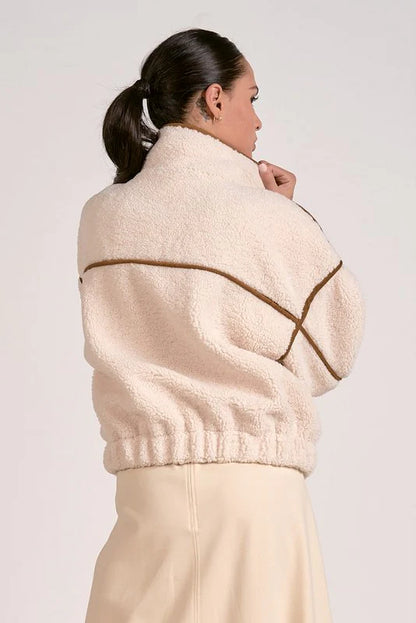 BOMBER JACKET IN OFF WHITE BROWN BACK VIEW