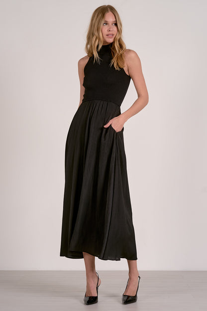 MOCK NECK SLEEVELESS MAXI IN BLACK FRONT VIEW