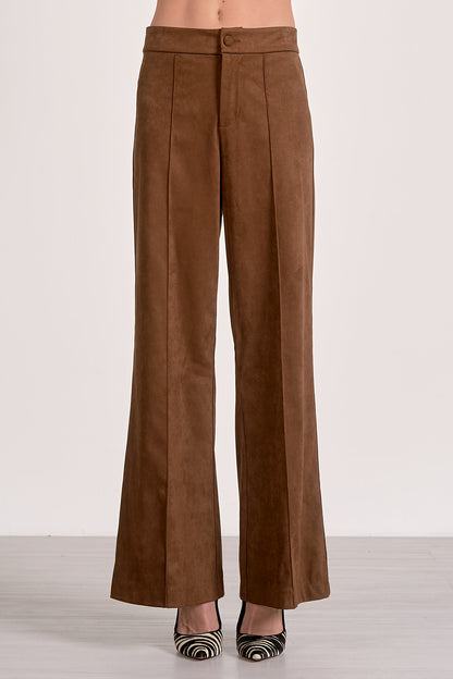 HIGH WAIST PANTS IN CHOCOLATE FRONT VIEW