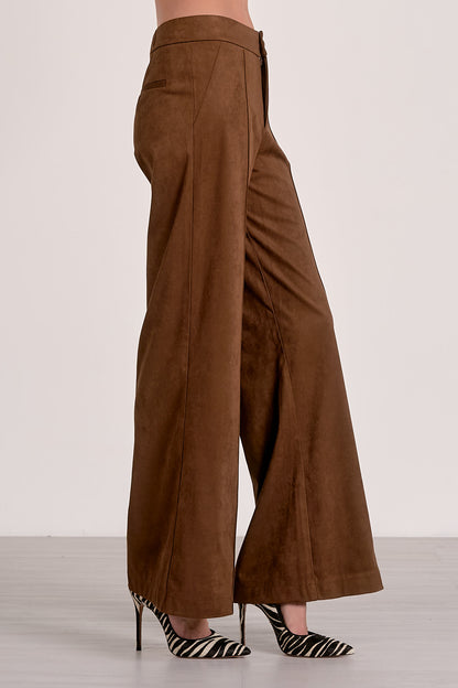 HIGH WAIST PANTS IN CHOCOLATE SIDE VIEW