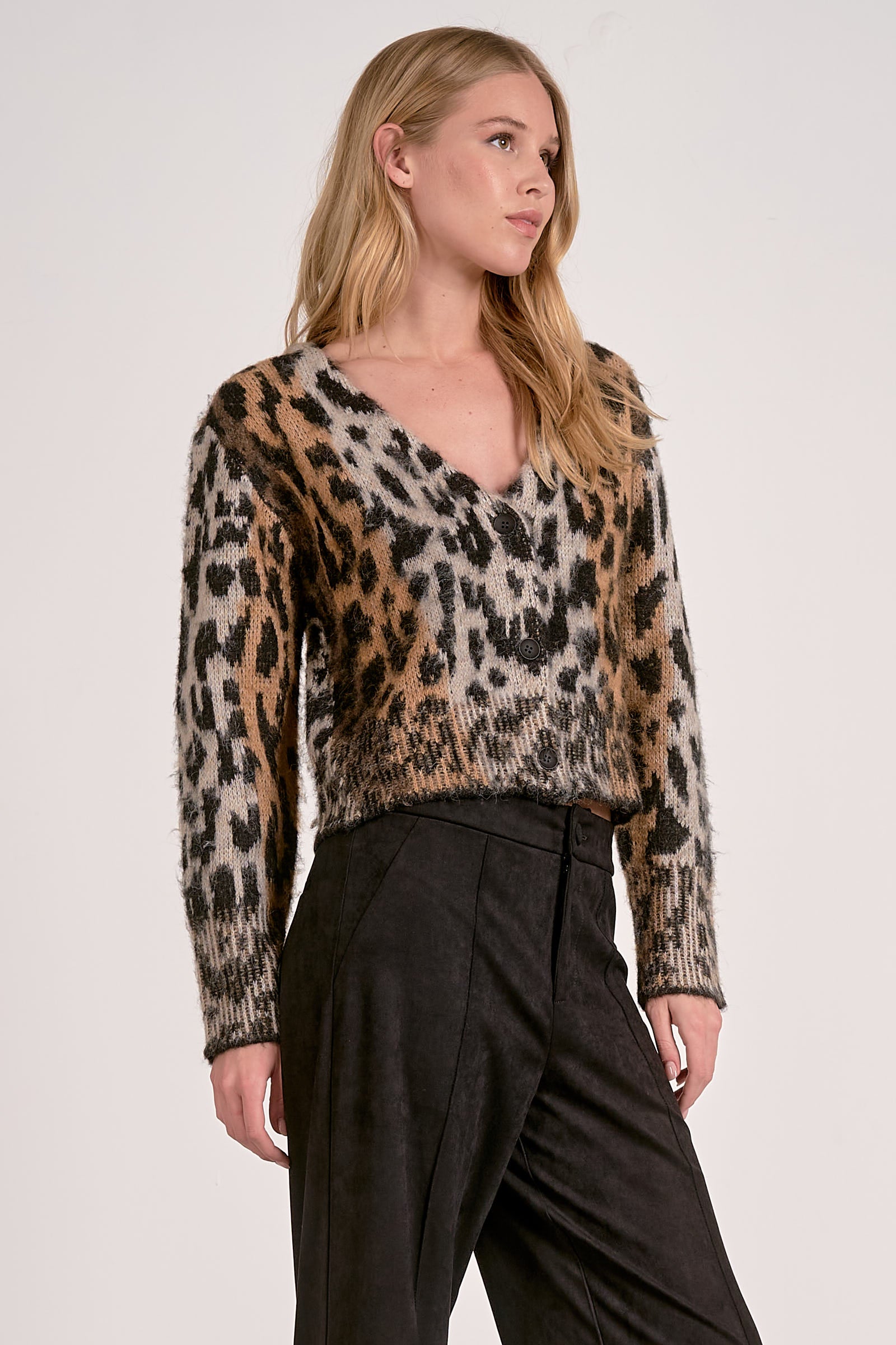 CHEETAH CARDIGAN IN BROWN CHEETAH SIDE VIEW