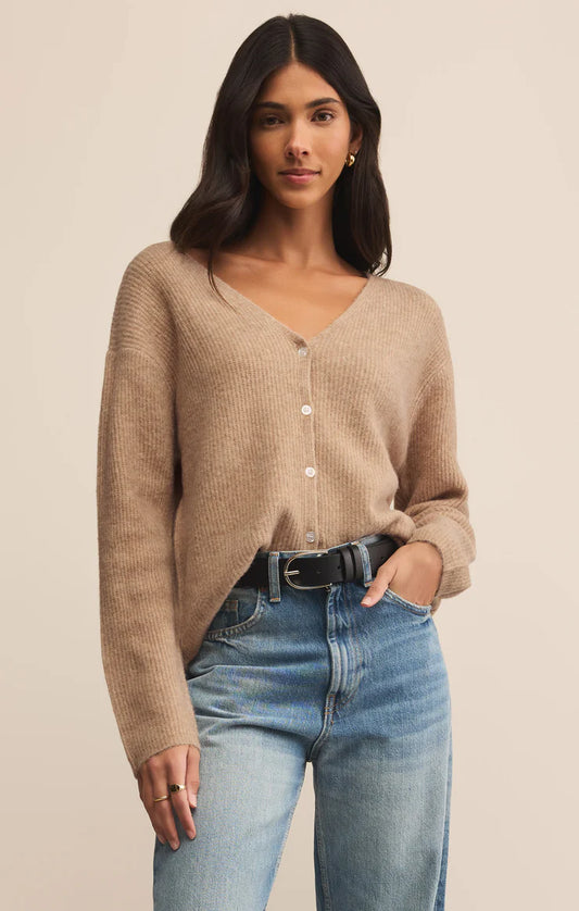 EMILE CARDIGAN IN BISCUIT FRONT VIEW