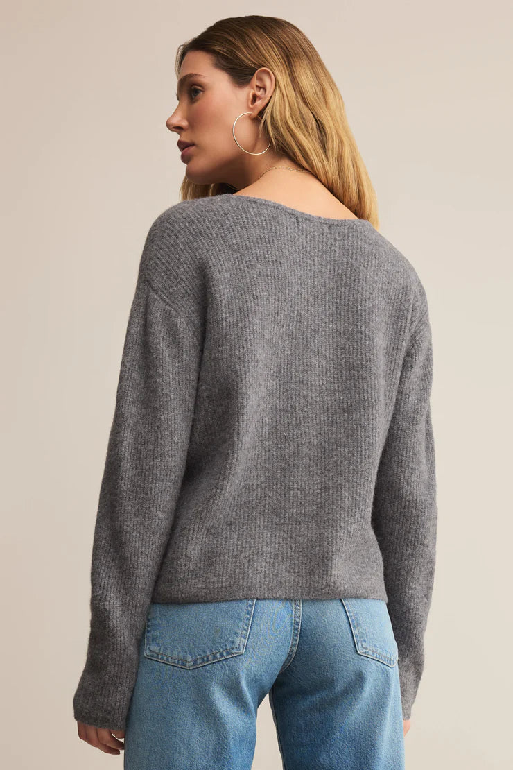 EMILE CARDIGAN IN CLASSIC HEATHER GREY BACK VIEW