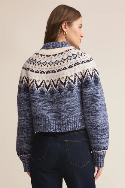 NORTH SEA FAIRISLE CARDIGAN IN BLUE VEVET HEATHER BACK VIEW