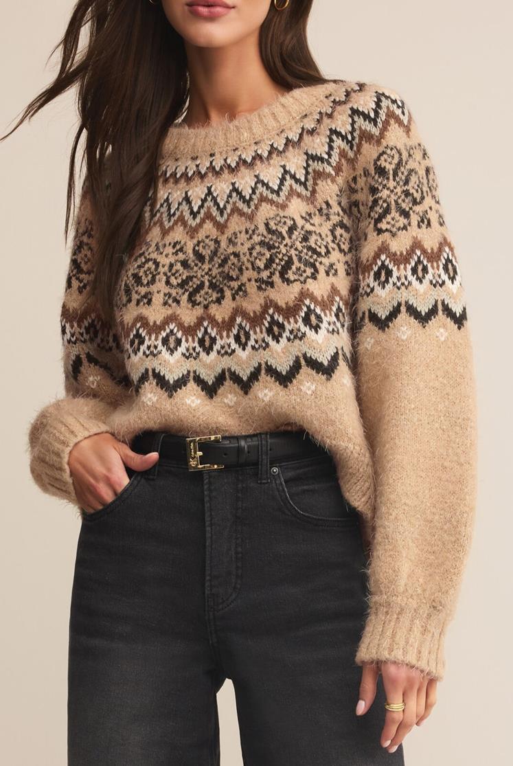 KENABY FAIR ISLE SWEATER IN OATMEAL HEATHER FRONT VIEW