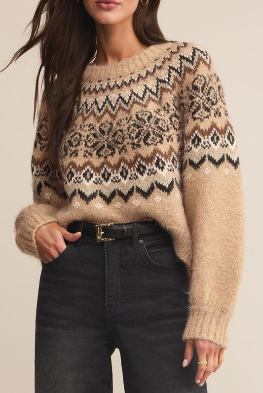 KENABY FAIR ISLE SWEATER IN OATMEAL HEATHER FRONT VIEW