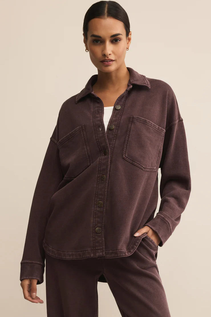 ALL DAY KNIT JACKET IN CHOCOLATE CHERRY FRONT VIEW