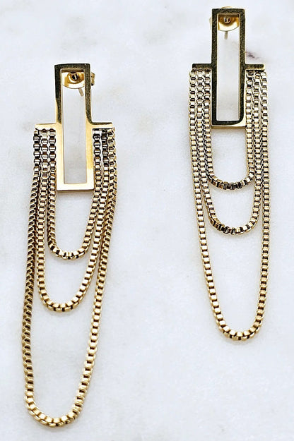 Three chain draped earrings in gold