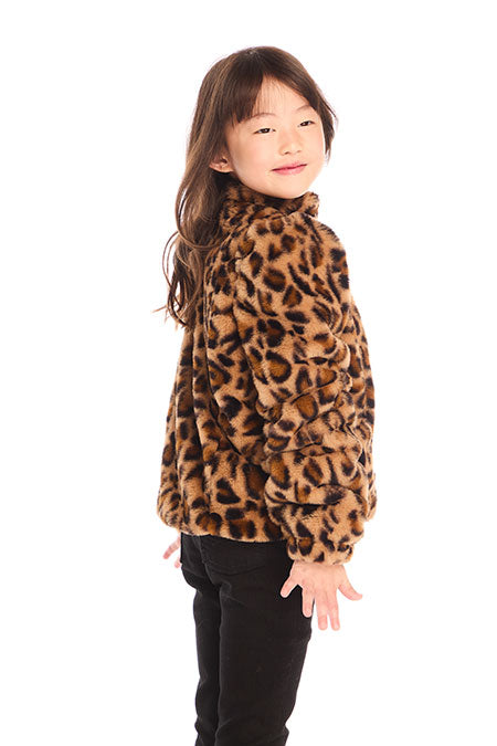 SEQUIN FAUX FUR PUFF SLEEVE JACKET IN LEOPARD LOVE SIDE VIEW