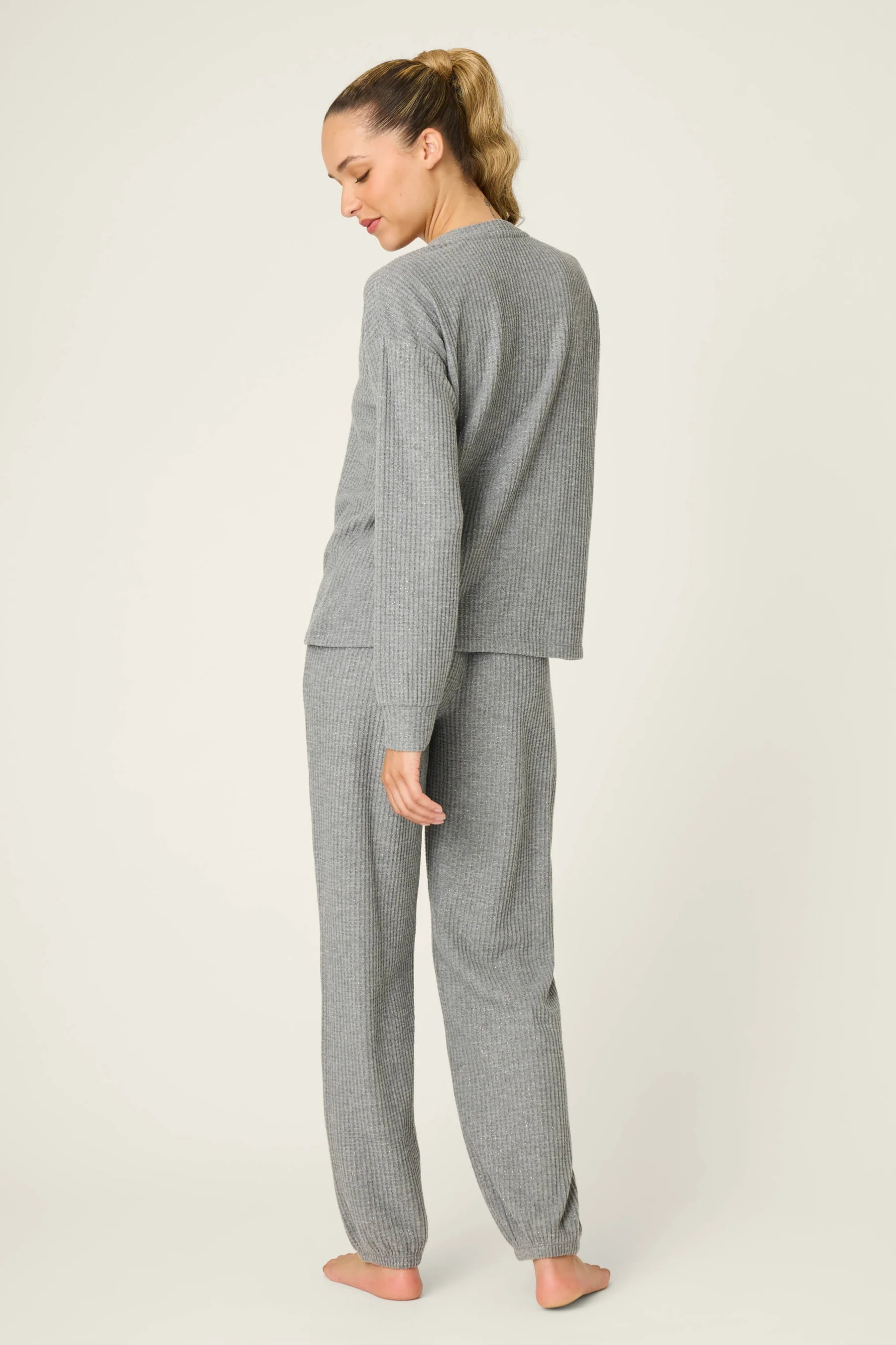 FIRESIDE SPARKLE PJ SET IN HEATHER CHARCOAL BACK VIEW