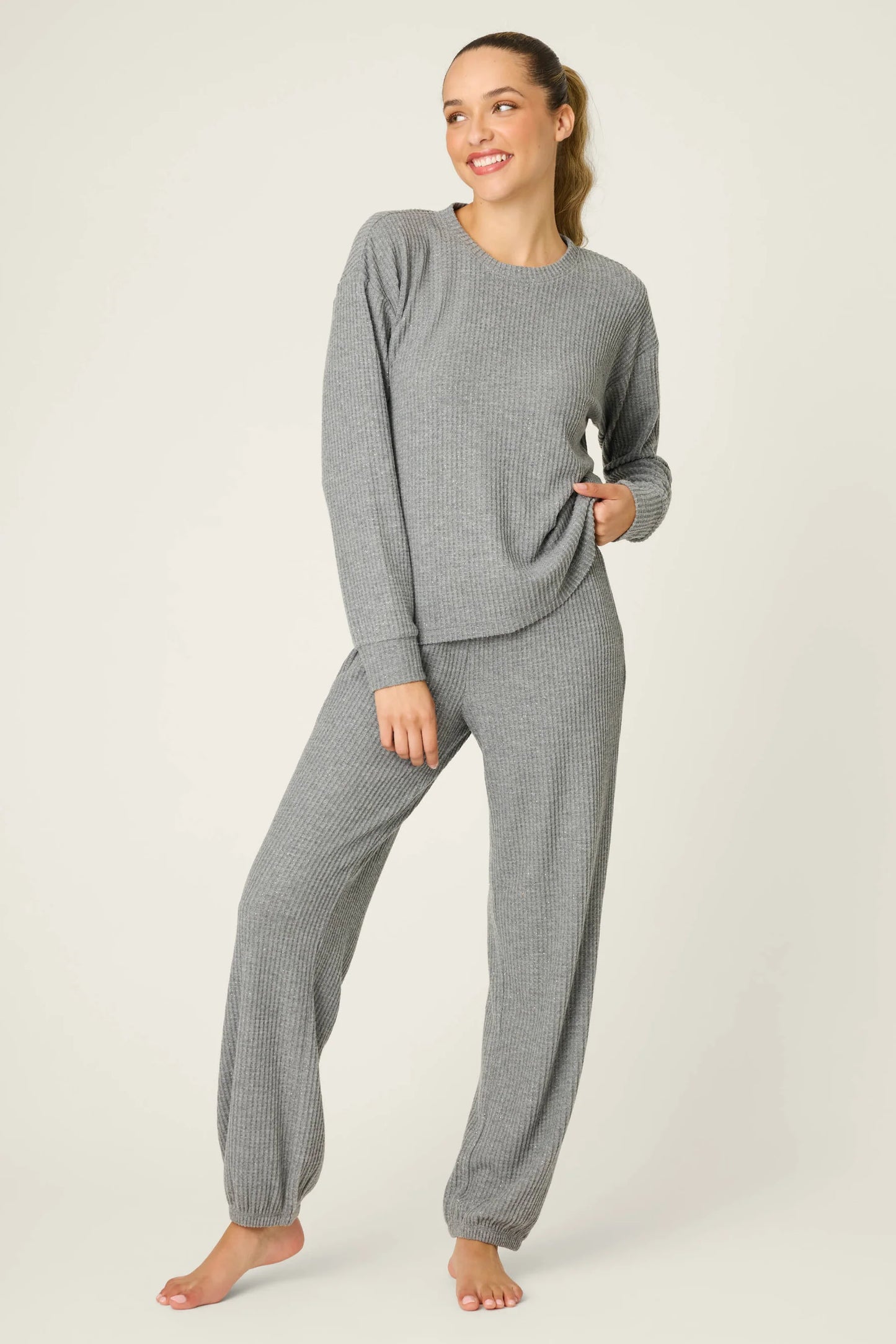 FIRESIDE SPARKLE PJ SET IN HEATHER CHARCOAL FRONT VIEW