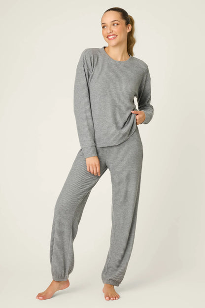 FIRESIDE SPARKLE PJ SET IN HEATHER CHARCOAL FRONT VIEW