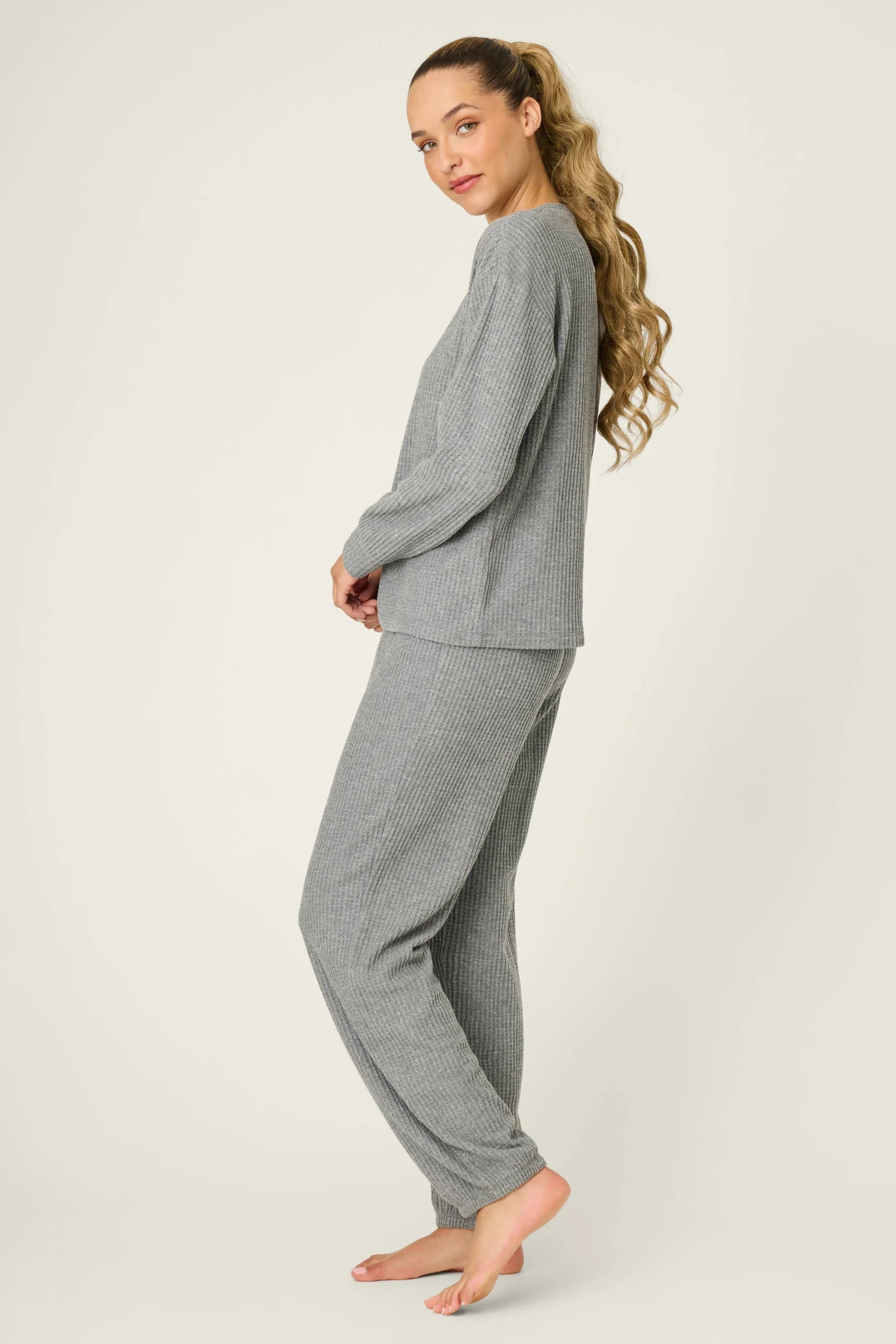 FIRESIDE SPARKLE PJ SET IN HEATHER CHARCOAL SIDE VIEW