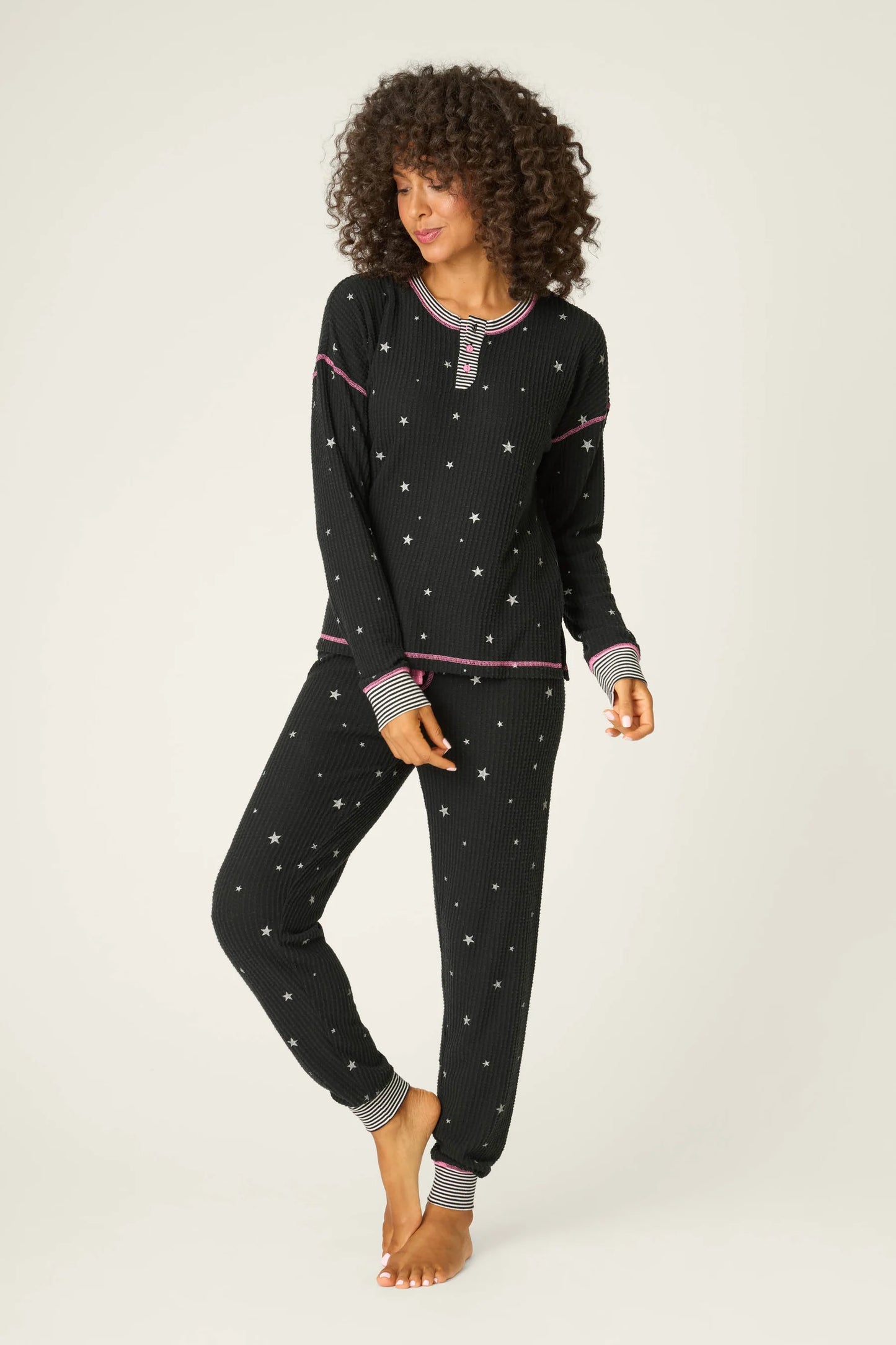 SKI JAMMIE CLASSICS PJ SET IN BLACK FRONT VIEW