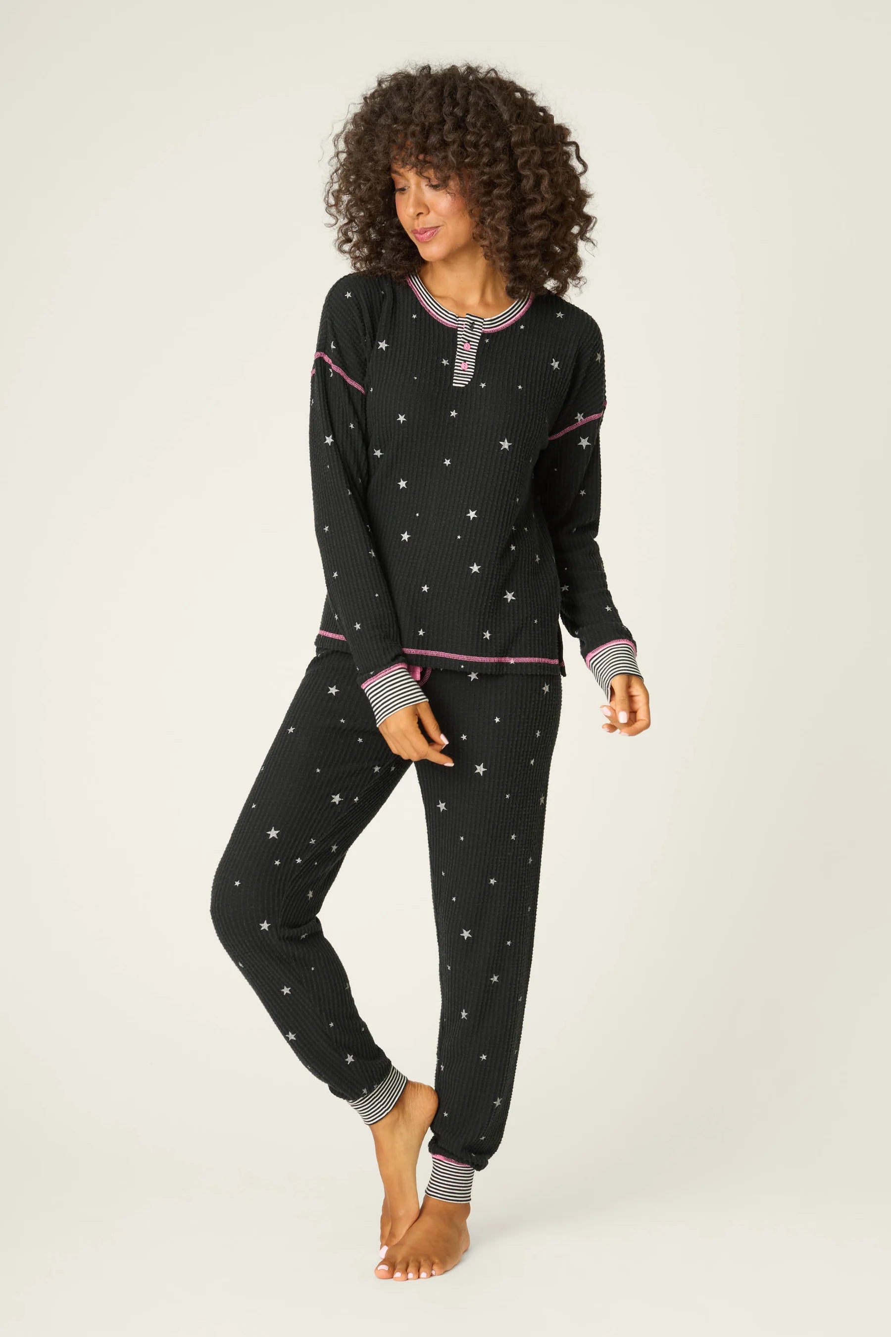 SKI JAMMIE CLASSICS PJ SET IN BLACK FRONT VIEW